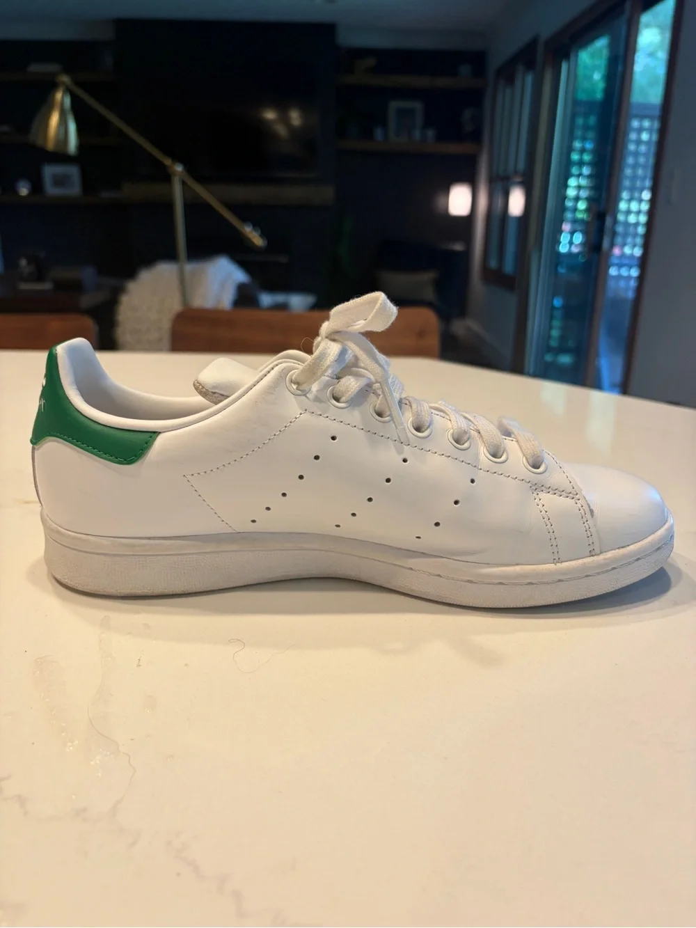 adidas Stan Smith White with Green Heel Tab Sneaker. Women’s size 8
